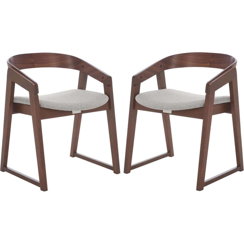 image:imageSAFAVIEH Couture Collection Hildabryna Walnut amp Light Grey Curved Back Dining Chair Set of 2 MidCentury Modern Accent Seating Fully Assembled SFV6702BSET2WalnutLight Grey