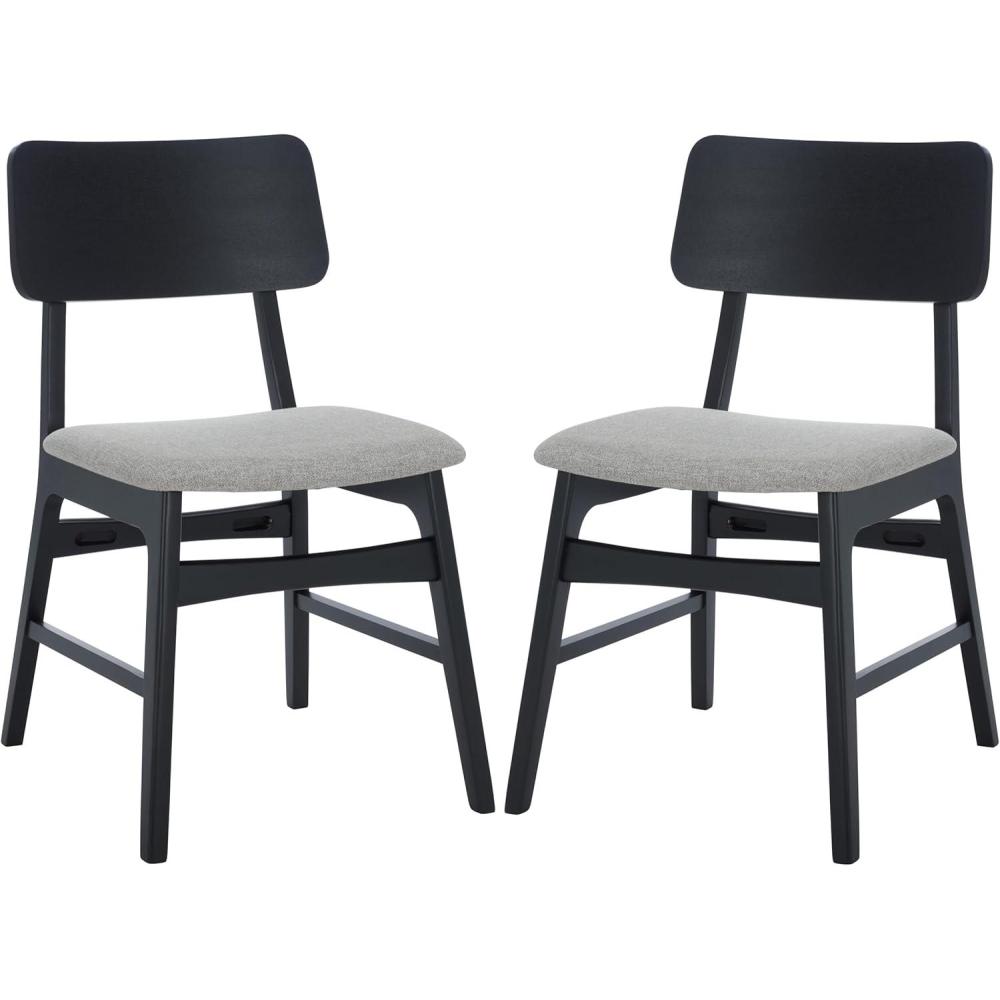 image:imageSAFAVIEH Couture Collection Madina Walnut amp Beige MidCentury Dining Chair Set of 2 Upholstered Linen Seat Modern Wood Design SFV6706ASET2BlackLight Grey
