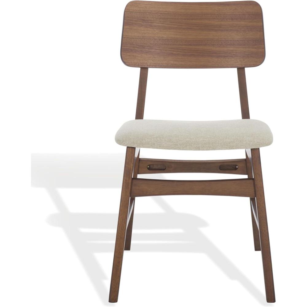 image:imageSAFAVIEH Couture Collection Madina Walnut amp Beige MidCentury Dining Chair Set of 2 Upholstered Linen Seat Modern Wood Design SFV6706ASET2WalnutBeige