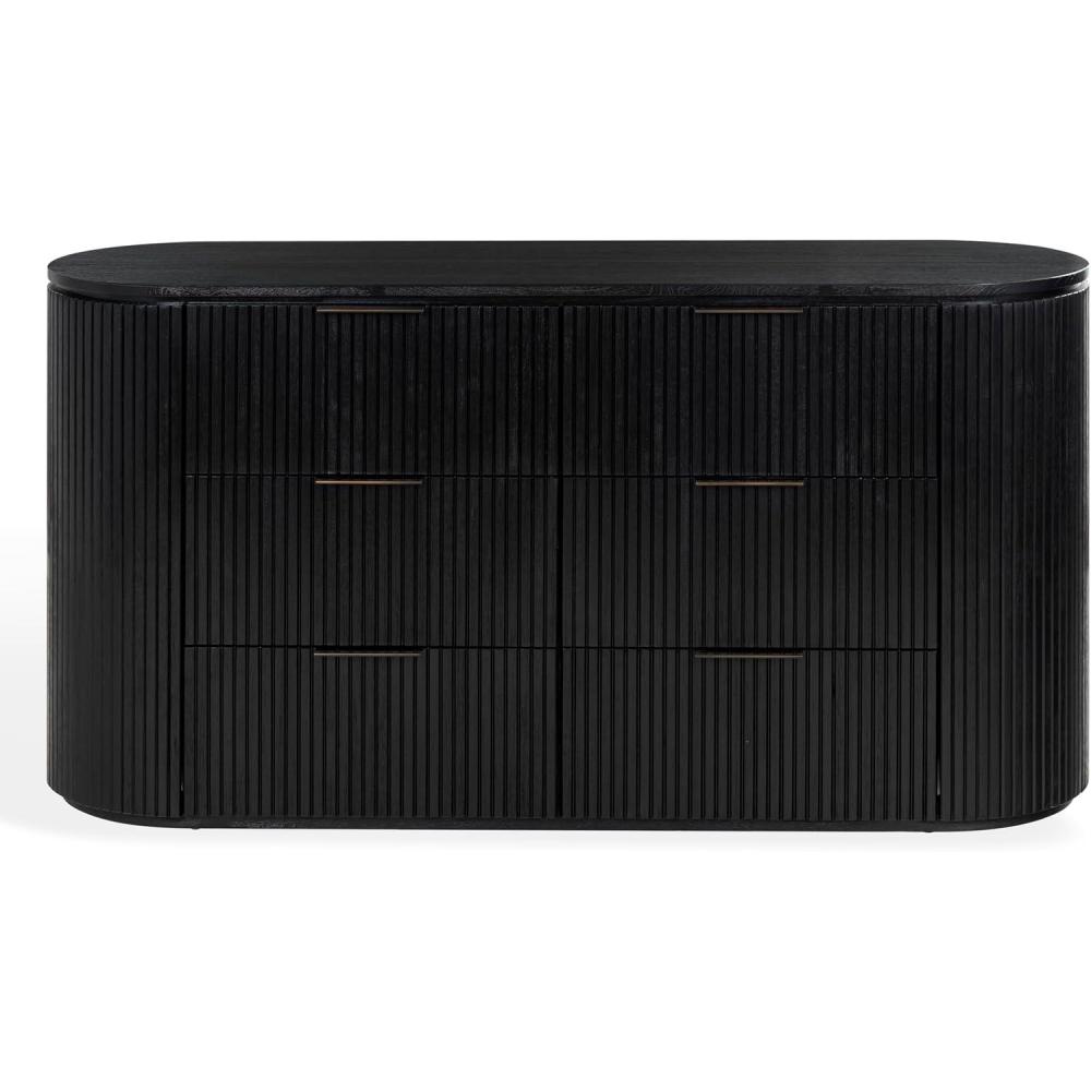image:imageSAFAVIEH Couture Collection Rikki Black Fluted 6Drawer Wood Dresser Modern Oval Top Fully Assembled SFV4250BBlack
