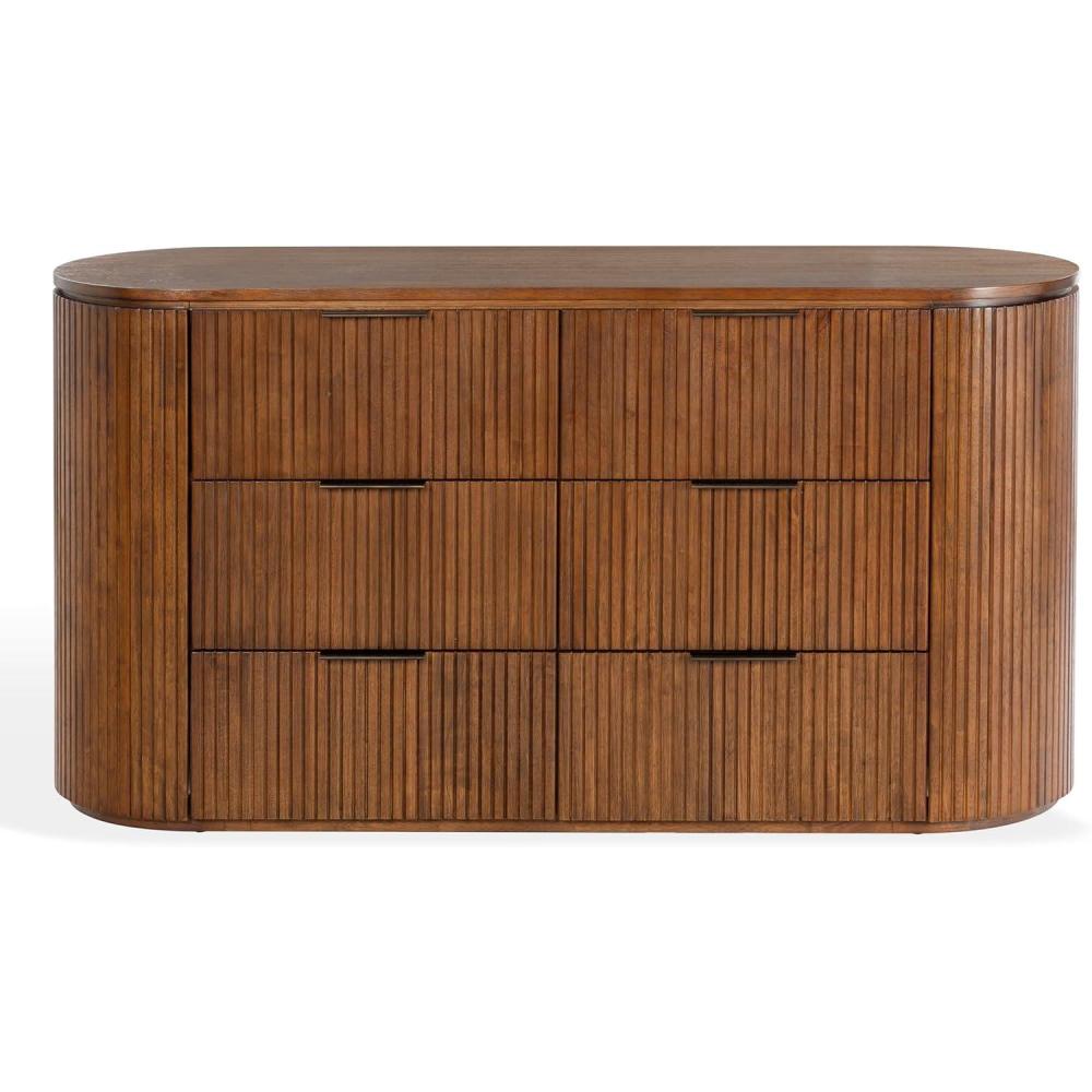image:imageSAFAVIEH Couture Collection Rikki Black Fluted 6Drawer Wood Dresser Modern Oval Top Fully Assembled SFV4250BMedium Oak