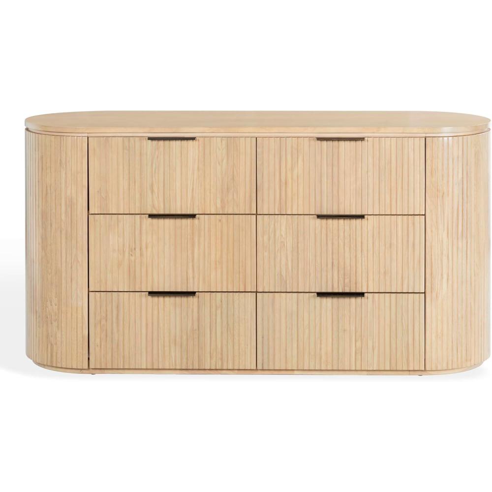 image:imageSAFAVIEH Couture Collection Rikki Black Fluted 6Drawer Wood Dresser Modern Oval Top Fully Assembled SFV4250BOak