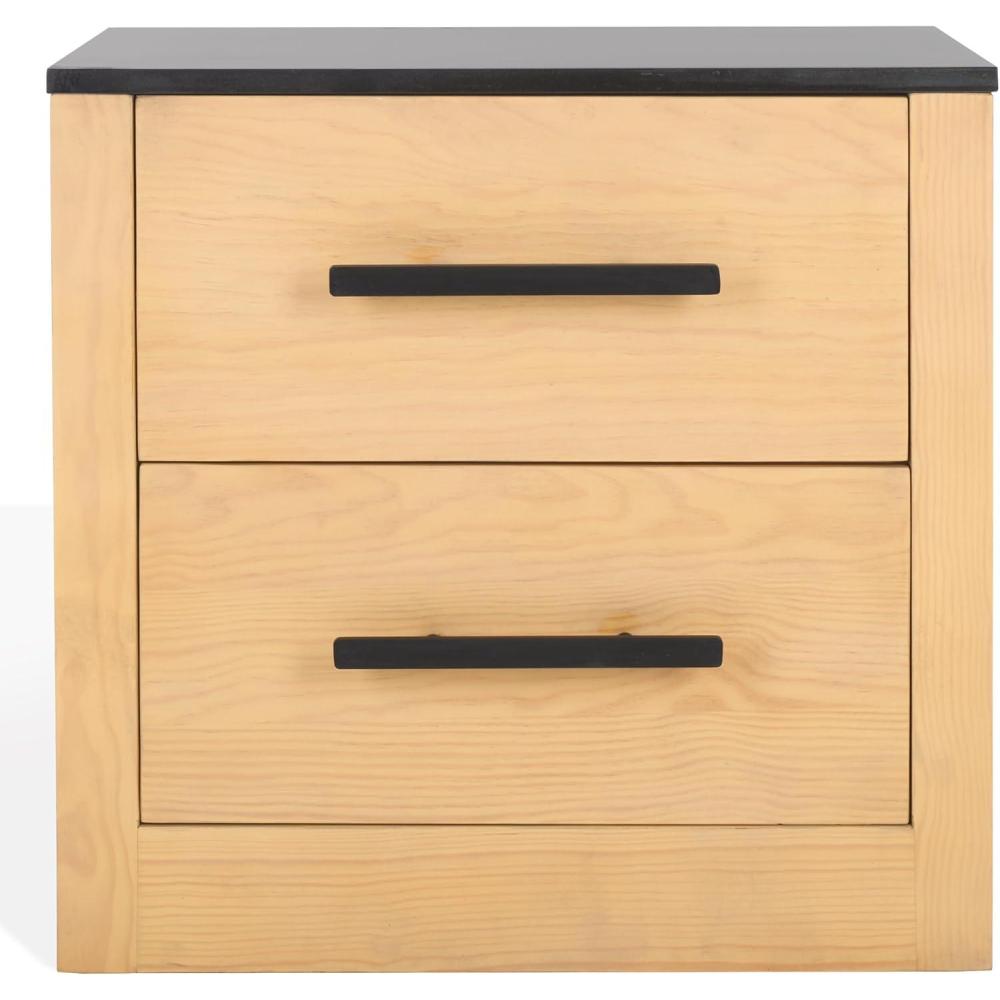 image:imageSAFAVIEH Couture Collection Abbianna NaturalBlack Marble Top 2Drawer Accent Table Nightstand Fully Assembled