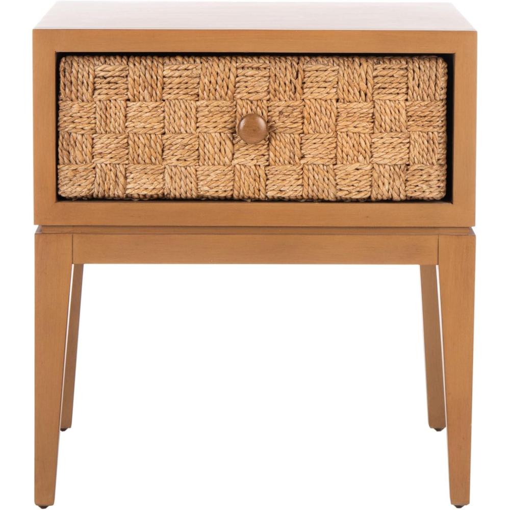 image:imageSAFAVIEH Couture Collection Armand NaturalDark Brown Woven 1Drawer Accent Table Nightstand Fully AssembledNaturalDark Brown