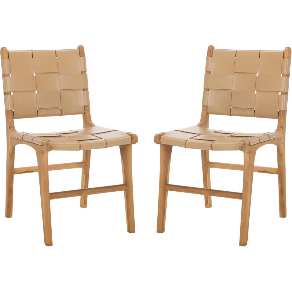 image:imageSAFAVIEH Couture Collection Cassaphina Black Woven Leather amp Black Solid Wood Dining Chair Set of 2 Fully AssembledTanNatural