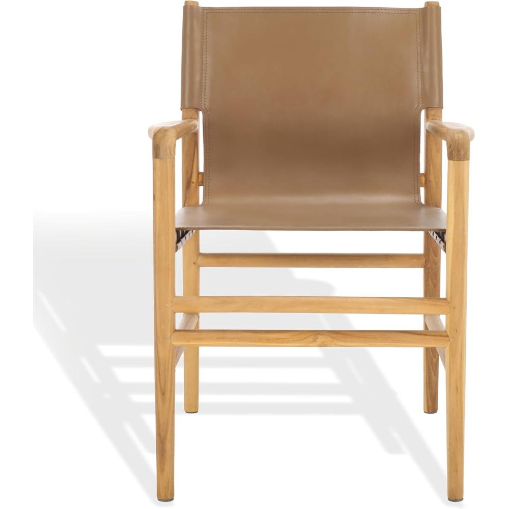 image:imageSAFAVIEH Couture Collection Cassaphina Tan Leather amp Natural Solid Wood Arm Chair Fully AssembledBrownNatural