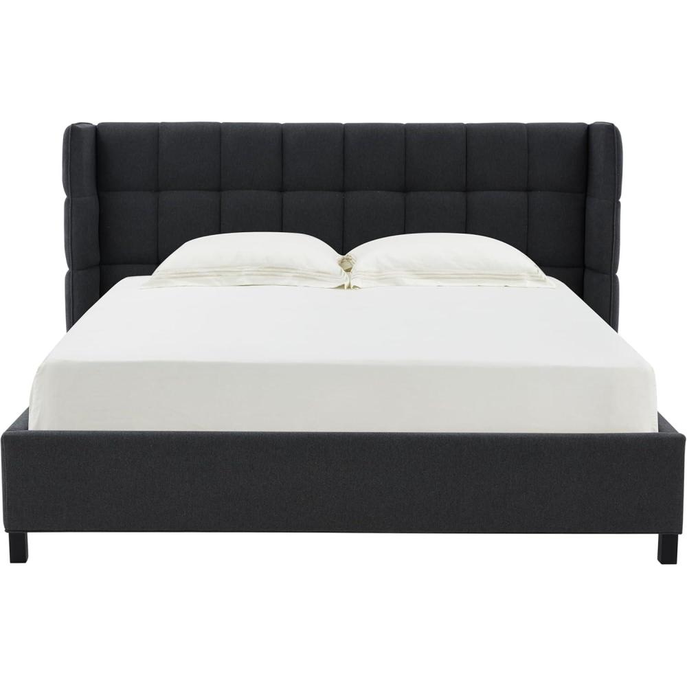 image:imageSAFAVIEH Couture Collection Emerson Dark Grey Grid Tufted King Size BedDark Grey
