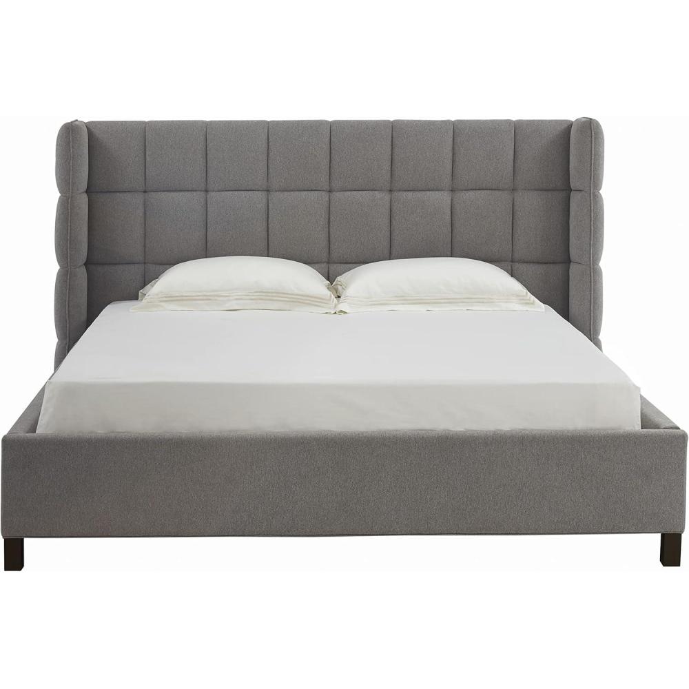 image:imageSAFAVIEH Couture Collection Emerson Dark Grey Grid Tufted King Size BedLight Grey