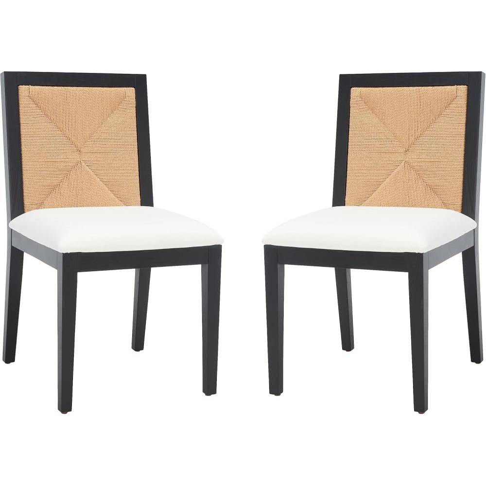 image:imageSAFAVIEH Couture Collection Emilio WalnutNatural Solid Wood Woven Dining Chair Set of 2 Fully AssembledBlackNatural