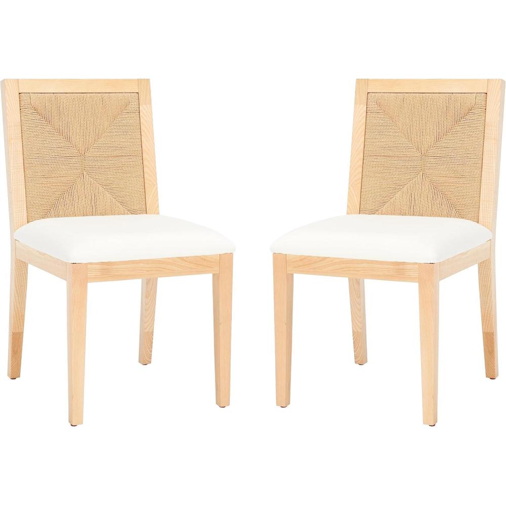 image:imageSAFAVIEH Couture Collection Emilio WalnutNatural Solid Wood Woven Dining Chair Set of 2 Fully AssembledNatural