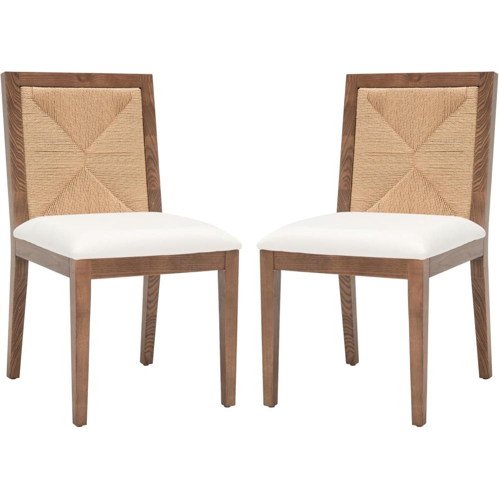 image:imageSAFAVIEH Couture Collection Emilio WalnutNatural Solid Wood Woven Dining Chair Set of 2 Fully AssembledWalnutNatural