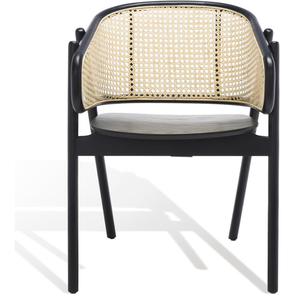 image:imageSAFAVIEH Couture Collection Emmy Tropical Coastal Natural Rattan Back Dining ChairBlackNatural