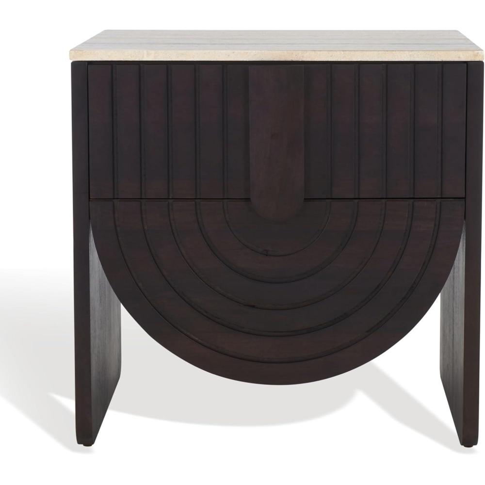 image:imageSAFAVIEH Couture Collection Floris TravertineBlack Solid Wood 1Drawer Accent Table Nightstand