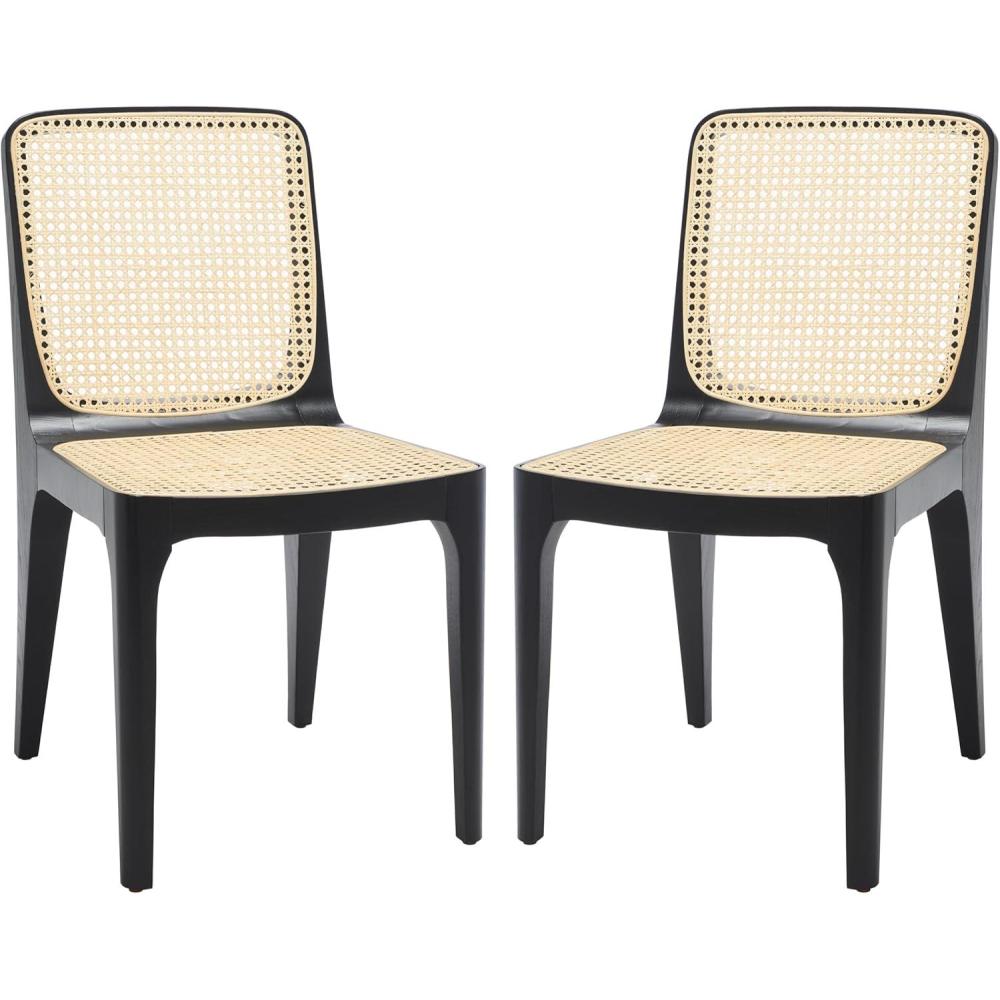 image:imageSAFAVIEH Couture Collection Frank Tropical Coastal BlackNatural Rattan Dining Chair Set of 2BlackNatural