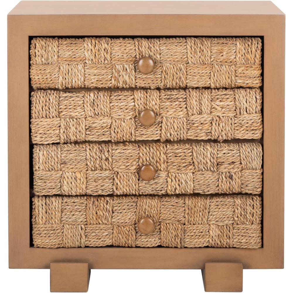 image:imageSAFAVIEH Couture Collection Rosario NaturalDark Brown Woven 4Drawer Accent Table Nightstand Fully AssembledNaturalDark Brown