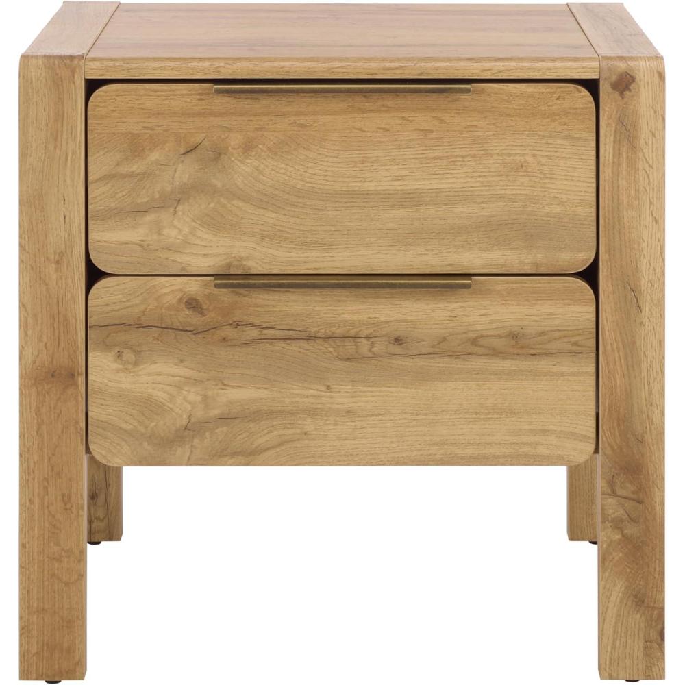 image:imageSAFAVIEH Home Collection Angeria Oak amp Brass 2Drawer Nightstand Modern Bedroom Storage NST3109AOakBrass