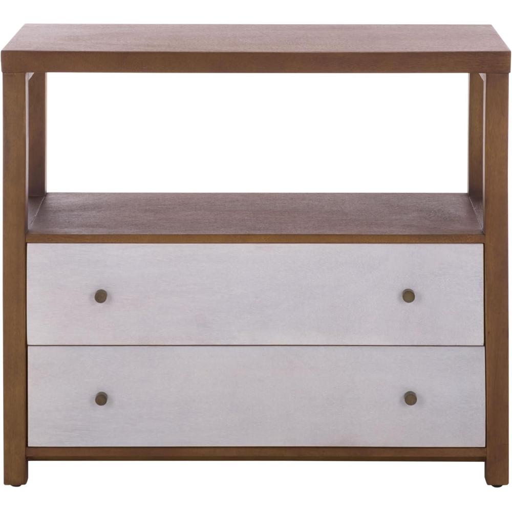 image:imageSAFAVIEH Home Collection  Ernest Natural Brown amp White Washed 2Drawer 1Shelf Chest Modern Storage Cabinet Fully Assembled CHS6605ANaturalWhite Washed