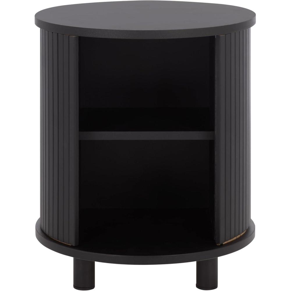 image:imageSAFAVIEH Home Collection Etka Oak amp Brass 2Shelf Round Nightstand Modern Fluted Accent Table NST3108BBlackBlack
