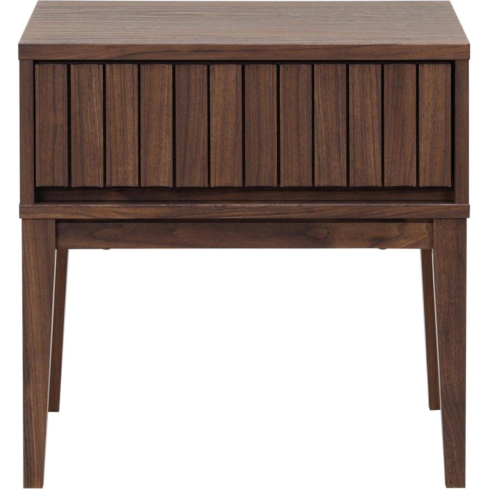 image:imageSAFAVIEH Home Collection Fidia Navy Blue 1 Drawer Nightstand Modern Bedside Table with Slatted Drawer Front and Tapered Legs NST9619CDark Walnut
