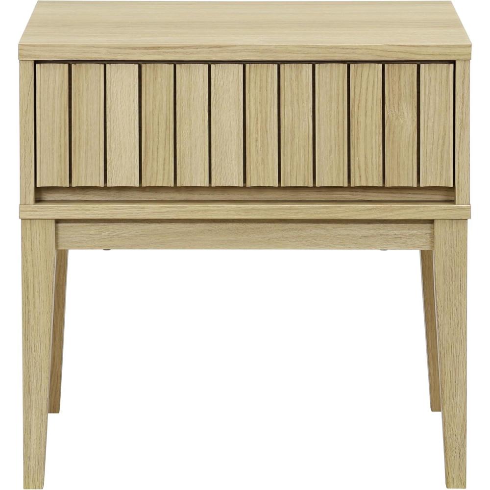 image:imageSAFAVIEH Home Collection Fidia Navy Blue 1 Drawer Nightstand Modern Bedside Table with Slatted Drawer Front and Tapered Legs NST9619CLight Oak