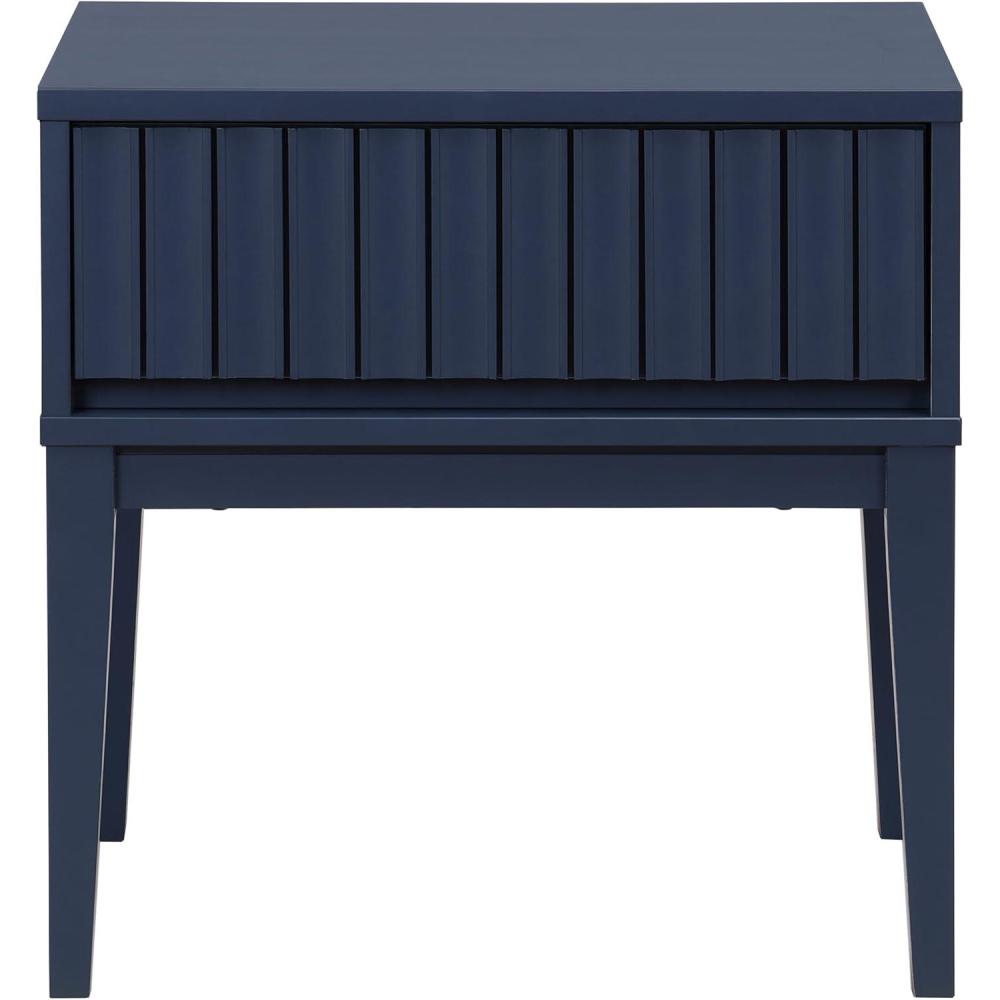 image:imageSAFAVIEH Home Collection Fidia Navy Blue 1 Drawer Nightstand Modern Bedside Table with Slatted Drawer Front and Tapered Legs NST9619CNavy Blue