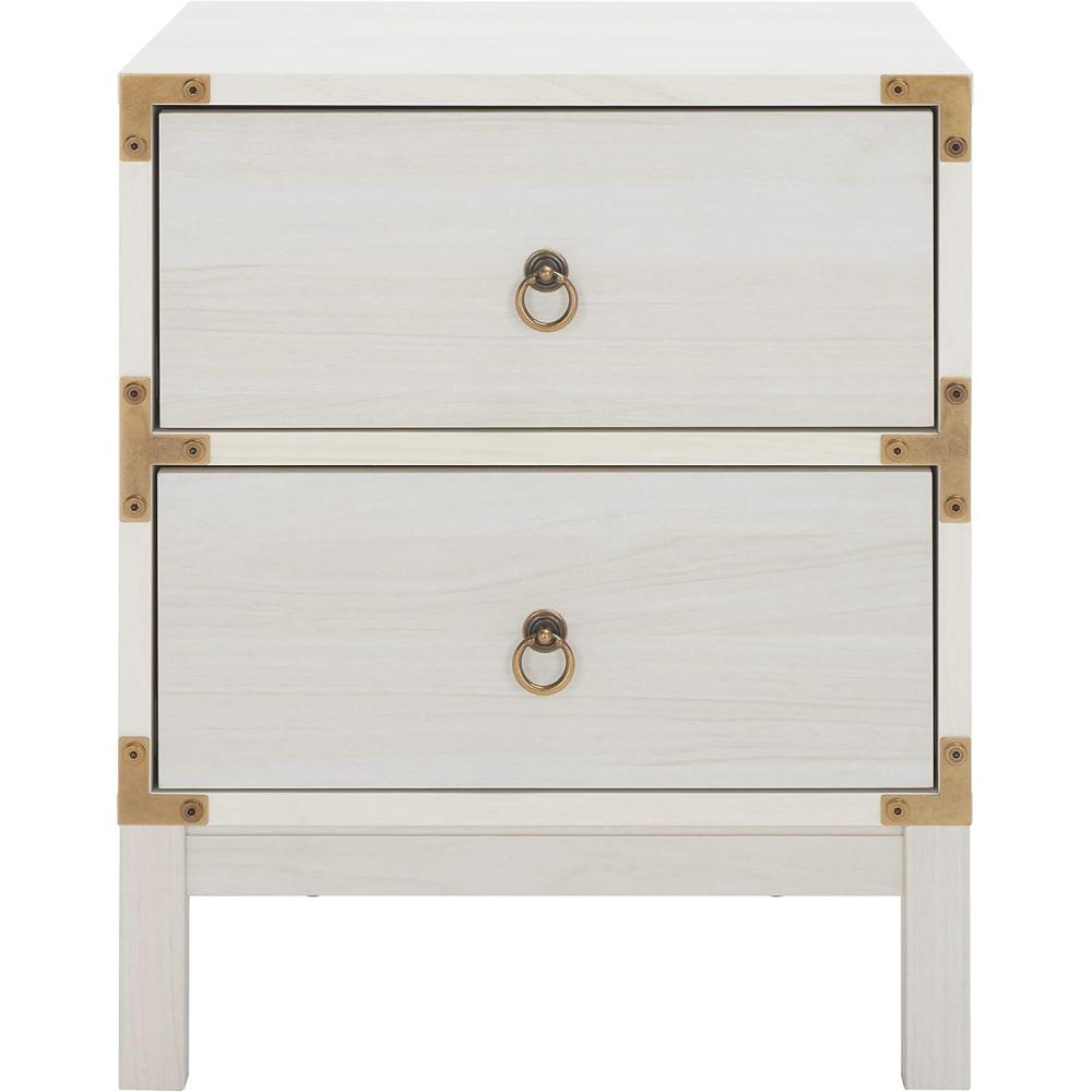 image:imageSAFAVIEH Home Collection Galio Black amp Gold 2Drawer Nightstand VintageInspired Bedside Table with Storage for Bedroom NST9600BBleached WhiteGold