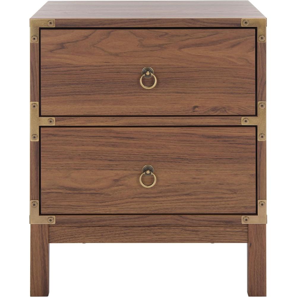 image:imageSAFAVIEH Home Collection Galio Black amp Gold 2Drawer Nightstand VintageInspired Bedside Table with Storage for Bedroom NST9600BWalnutGold