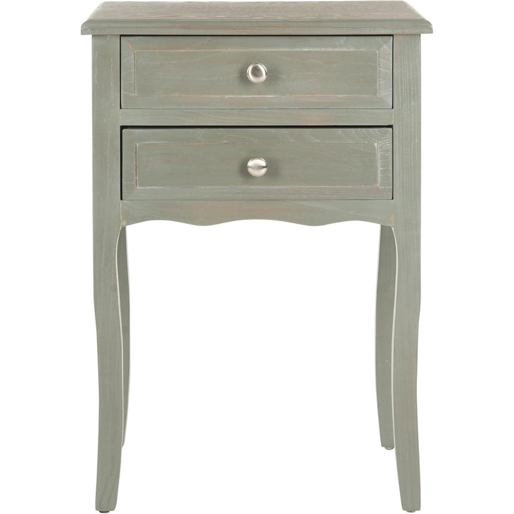 image:imageSAFAVIEH Home Collection  Lori Ash Grey End Table with Two Storage Drawers French Farmhouse Accent Table Scalloped Apron Design Fully Assembled AMH6576BAsh Grey