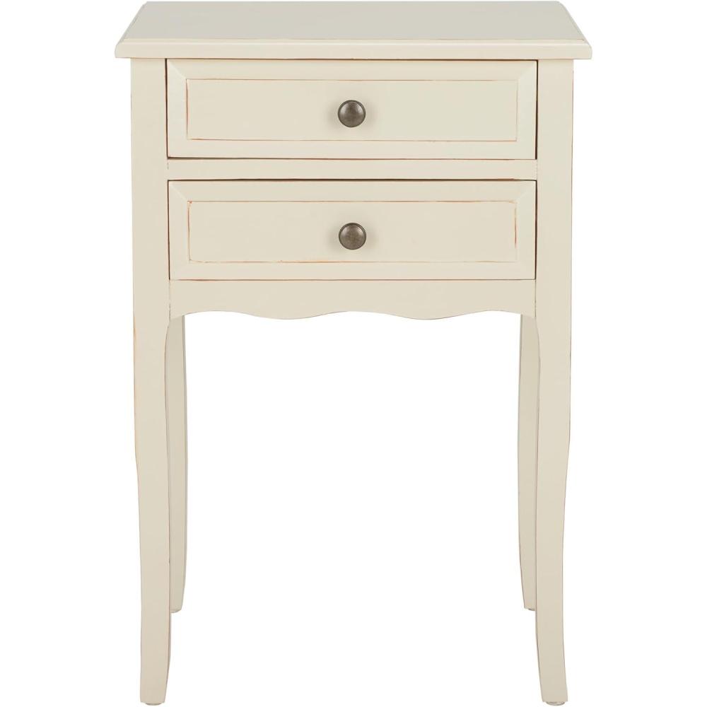 image:imageSAFAVIEH Home Collection  Lori Ash Grey End Table with Two Storage Drawers French Farmhouse Accent Table Scalloped Apron Design Fully Assembled AMH6576BBarley