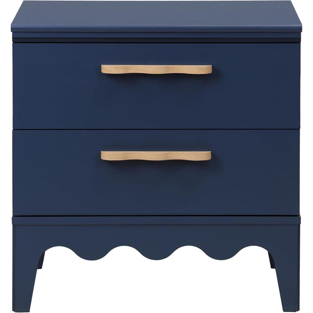 image:imageSAFAVIEH Home Collection Lovette Olive Green 2 Drawer Nightstand Compact Bedroom Storage Accent Table Scalloped Base Design NST9618BNavy Blue