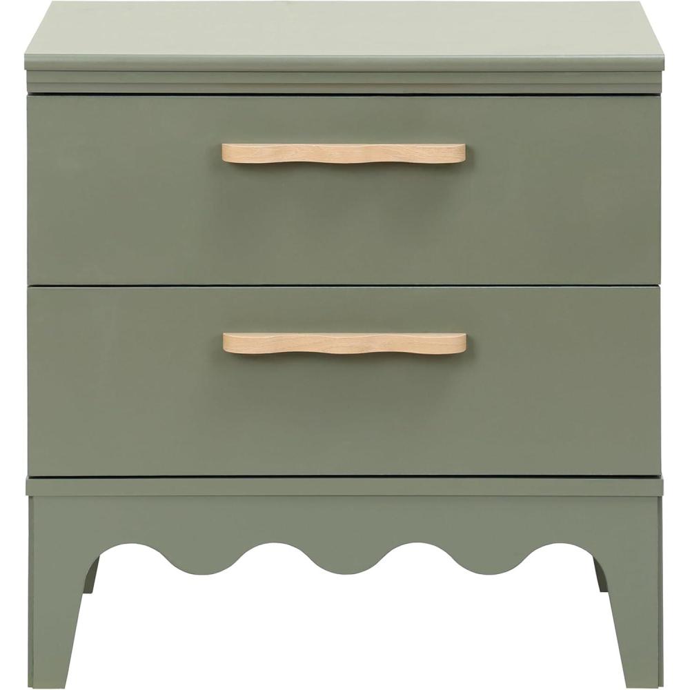 image:imageSAFAVIEH Home Collection Lovette Olive Green 2 Drawer Nightstand Compact Bedroom Storage Accent Table Scalloped Base Design NST9618BOlive Green