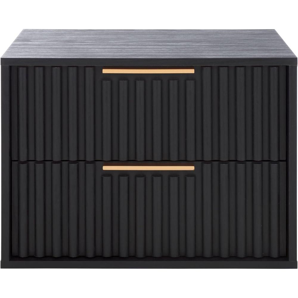 image:imageSAFAVIEH Home Collection Lylia Black amp Gold Floating Nightstand 2 Drawer WallMounted Bedside Table Modern Ribbed Design NST9615BBlackGold