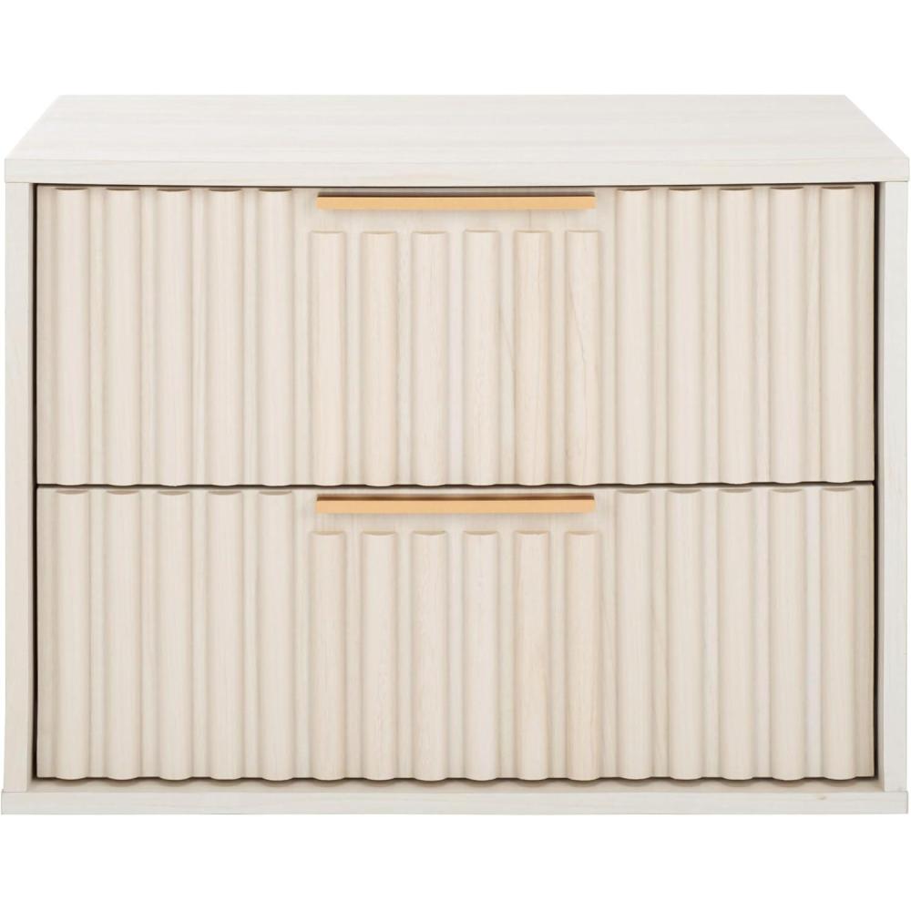 image:imageSAFAVIEH Home Collection Lylia Black amp Gold Floating Nightstand 2 Drawer WallMounted Bedside Table Modern Ribbed Design NST9615BBleached WhiteGold