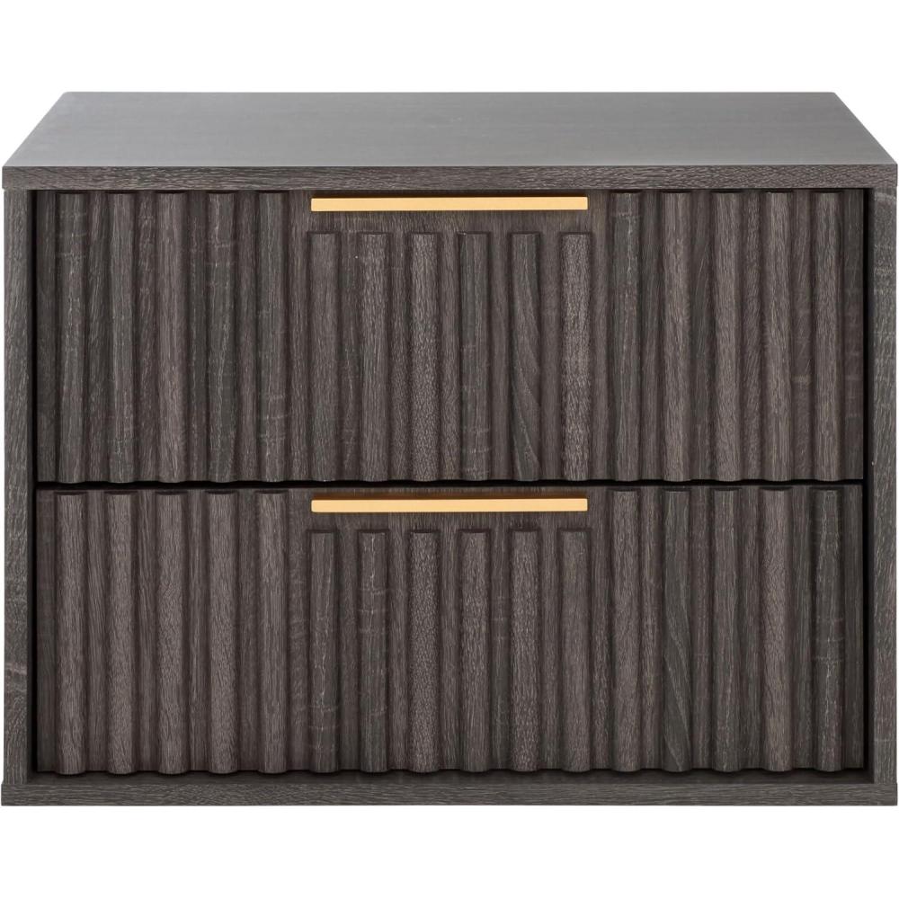 image:imageSAFAVIEH Home Collection  Lylia Black amp Gold Floating Nightstand 2 Drawer WallMounted Bedside Table Modern Ribbed Design NST9615BDistressed BlackGold