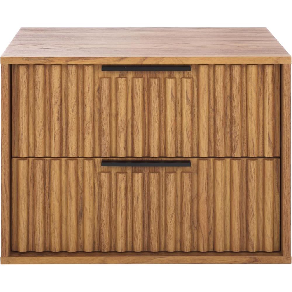 image:imageSAFAVIEH Home Collection Lylia Black amp Gold Floating Nightstand 2 Drawer WallMounted Bedside Table Modern Ribbed Design NST9615BOakBlack
