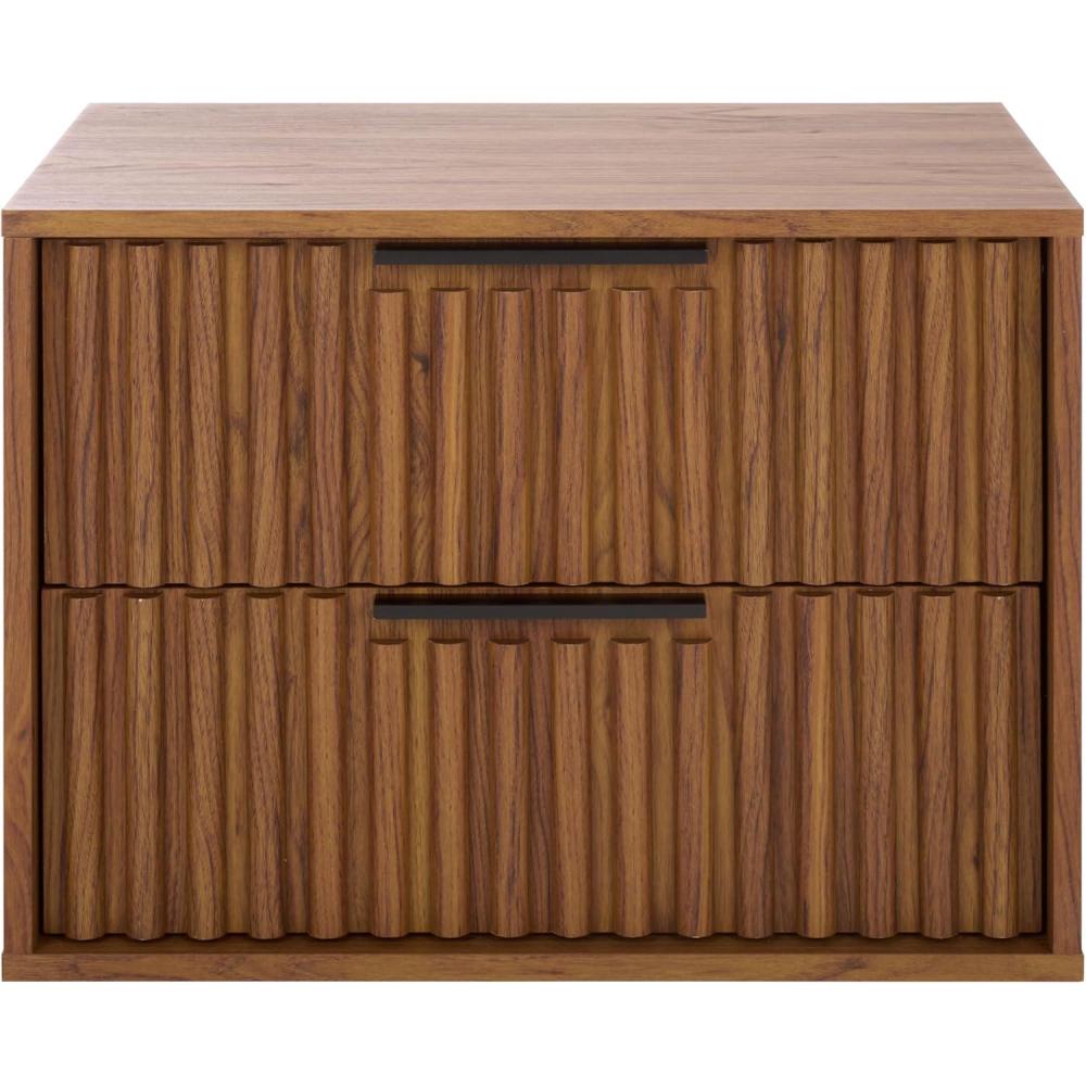 image:imageSAFAVIEH Home Collection Lylia Black amp Gold Floating Nightstand 2 Drawer WallMounted Bedside Table Modern Ribbed Design NST9615BWalnutBlack