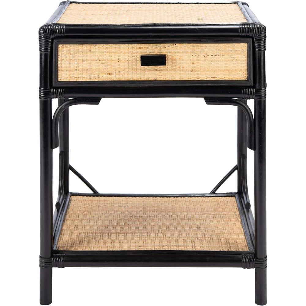 image:imageSAFAVIEH Home Collection Roya White amp Natural Nightstand with Drawer amp Shelf Coastal Accent Table BambooStyle Frame amp Rattan Drawer NST4005CBlack Natural