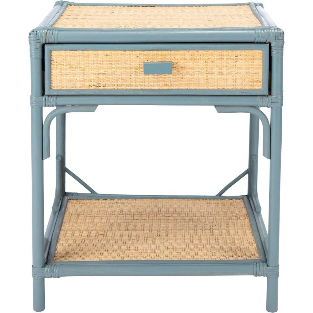 image:imageSAFAVIEH Home Collection Roya White amp Natural Nightstand with Drawer amp Shelf Coastal Accent Table BambooStyle Frame amp Rattan Drawer NST4005CBlue Grey Natural