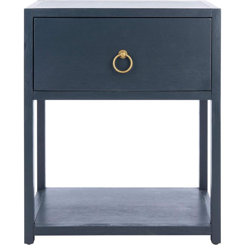 image:imageSAFAVIEH Home Collection Yudi Turquoise Nightstand with Drawer amp Shelf Contemporary Accent Storage Table Fully Assembled NST9201CNavy
