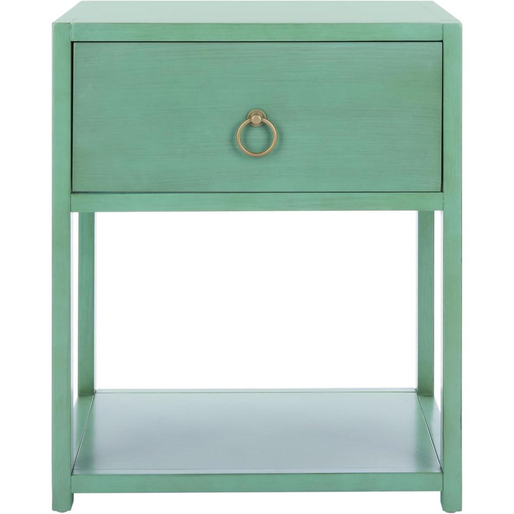 image:imageSAFAVIEH Home Collection Yudi Turquoise Nightstand with Drawer amp Shelf Contemporary Accent Storage Table Fully Assembled NST9201CTurquoise