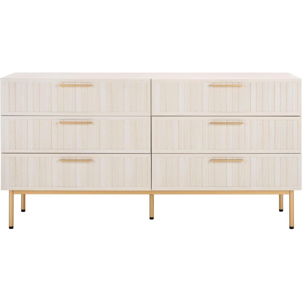 image:imageSAFAVIEH Home Collection Axelle Bleached WhiteGold 6Drawer Dresser