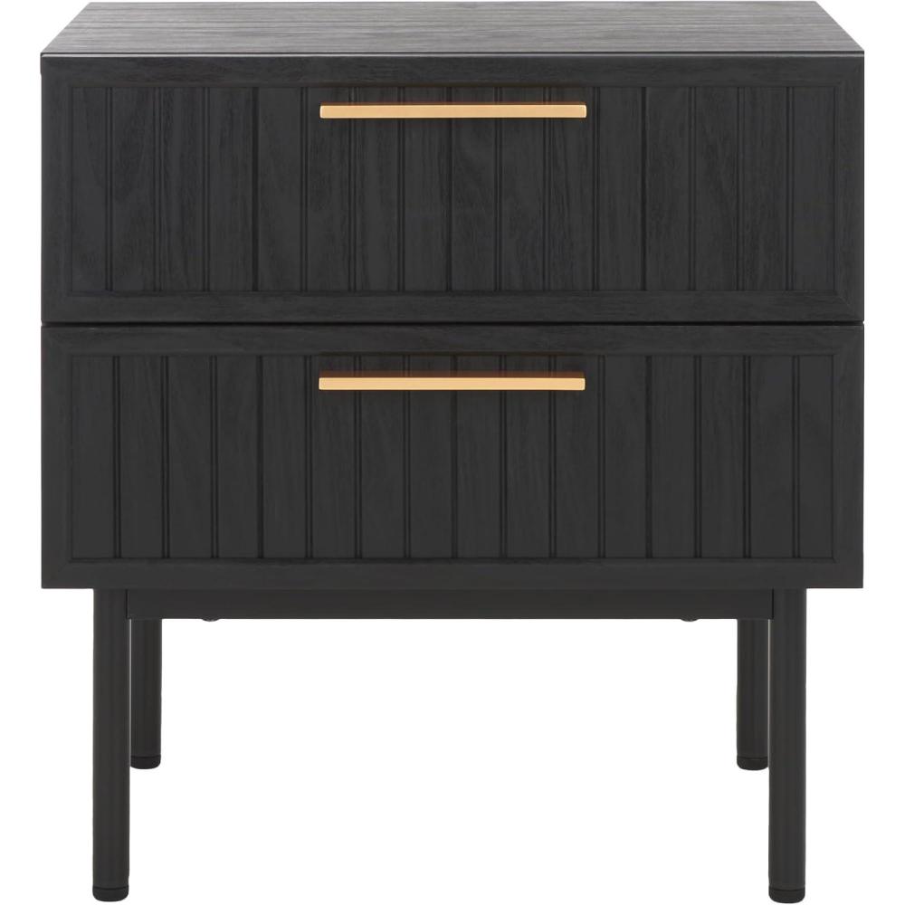 image:imageSAFAVIEH Home Collection Axelle OakBlack 2Drawer NightstandBlackBlack