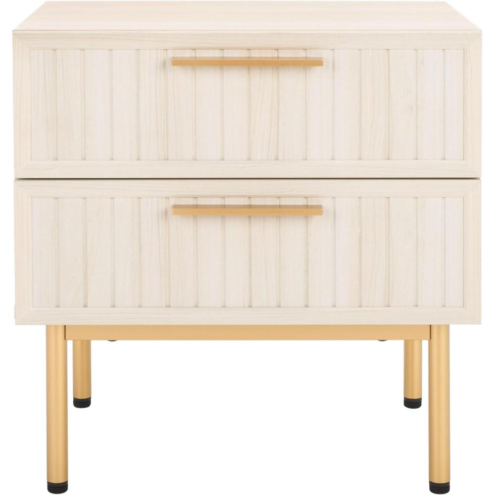 image:imageSAFAVIEH Home Collection Axelle OakBlack 2Drawer NightstandBleached WhiteGold