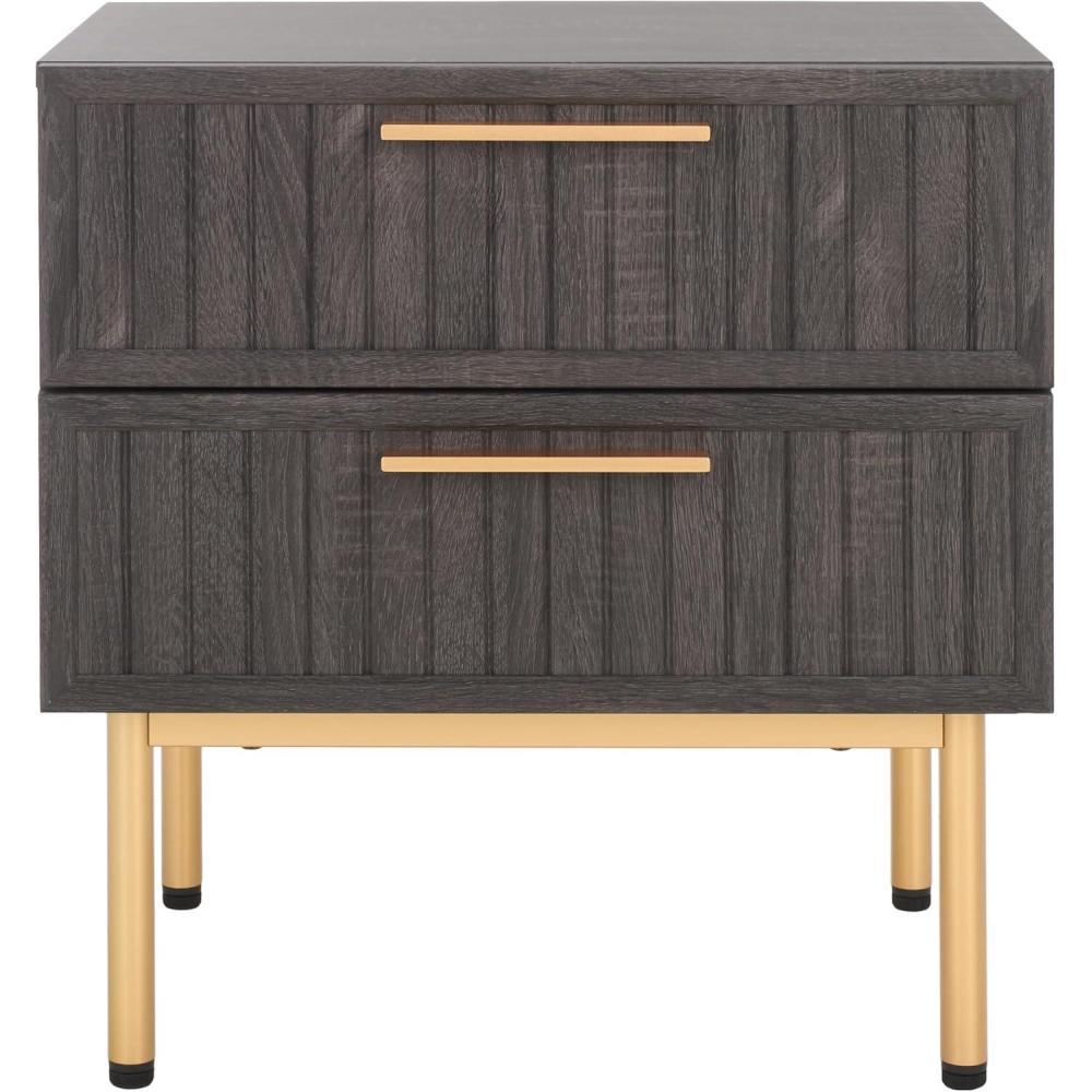 image:imageSAFAVIEH Home Collection Axelle OakBlack 2Drawer NightstandDistressed BlackGold