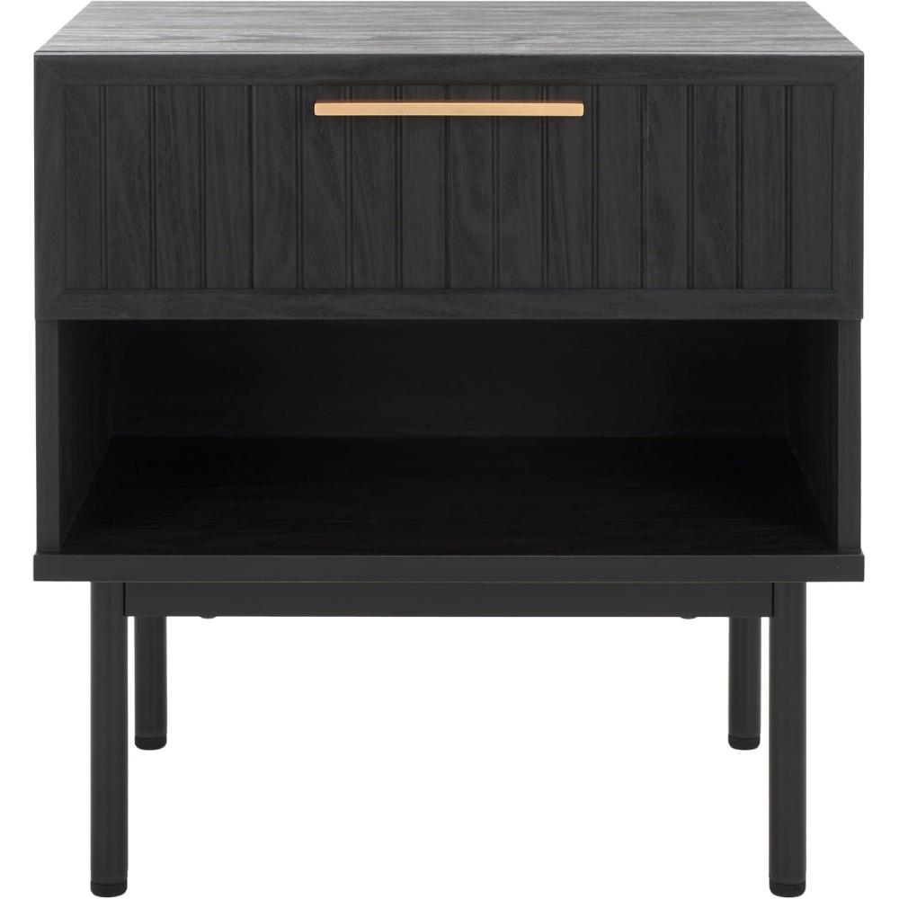 image:imageSAFAVIEH Home Collection Axelle WalnutBlack 1Drawer NightstandBlackBlack