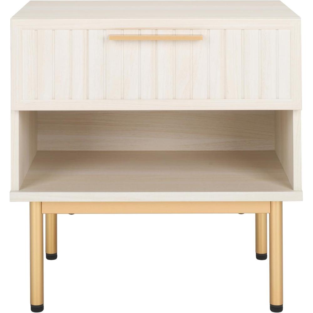 image:imageSAFAVIEH Home Collection Axelle WalnutBlack 1Drawer NightstandBleached WhiteGold