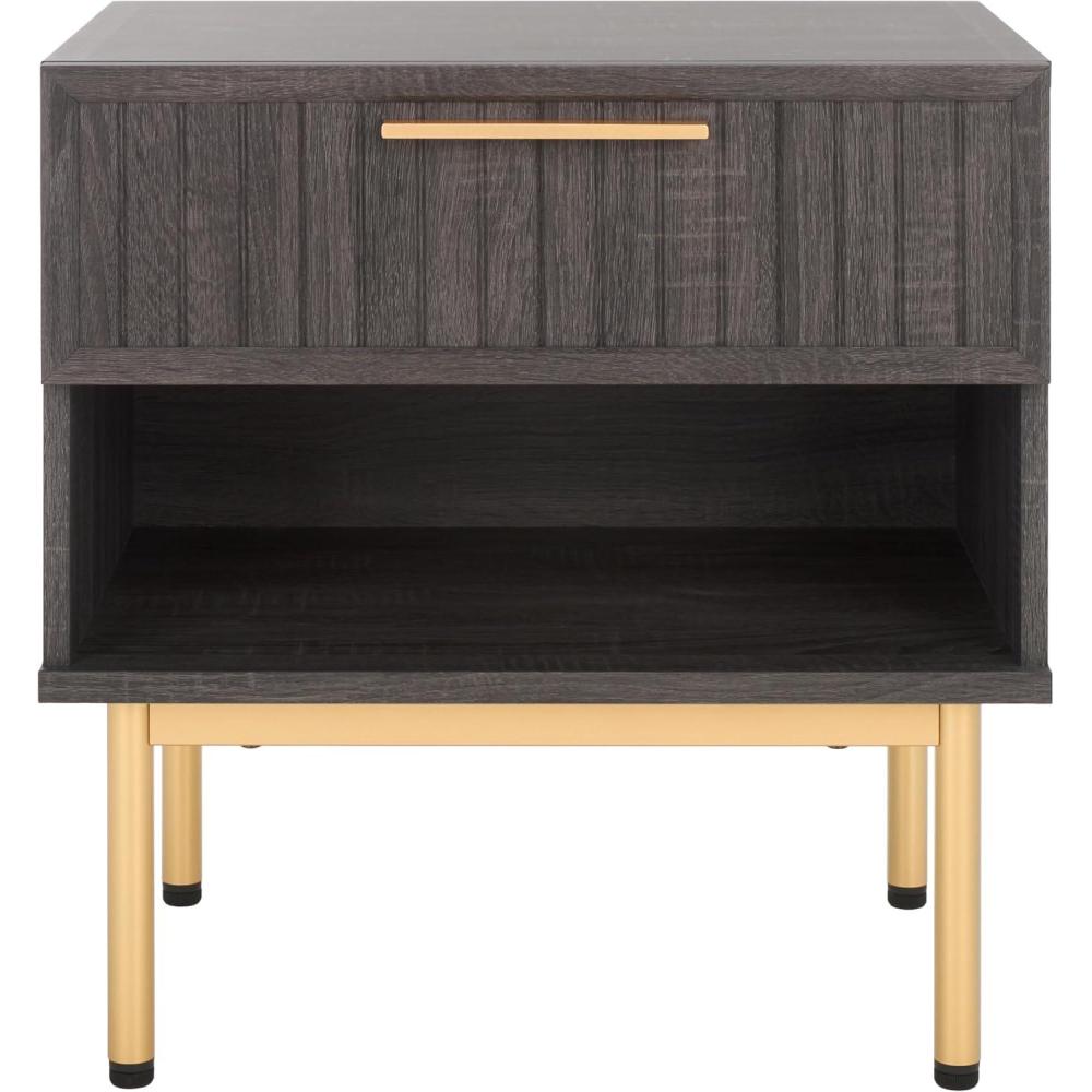 image:imageSAFAVIEH Home Collection Axelle WalnutBlack 1Drawer NightstandDistressed BlackGold
