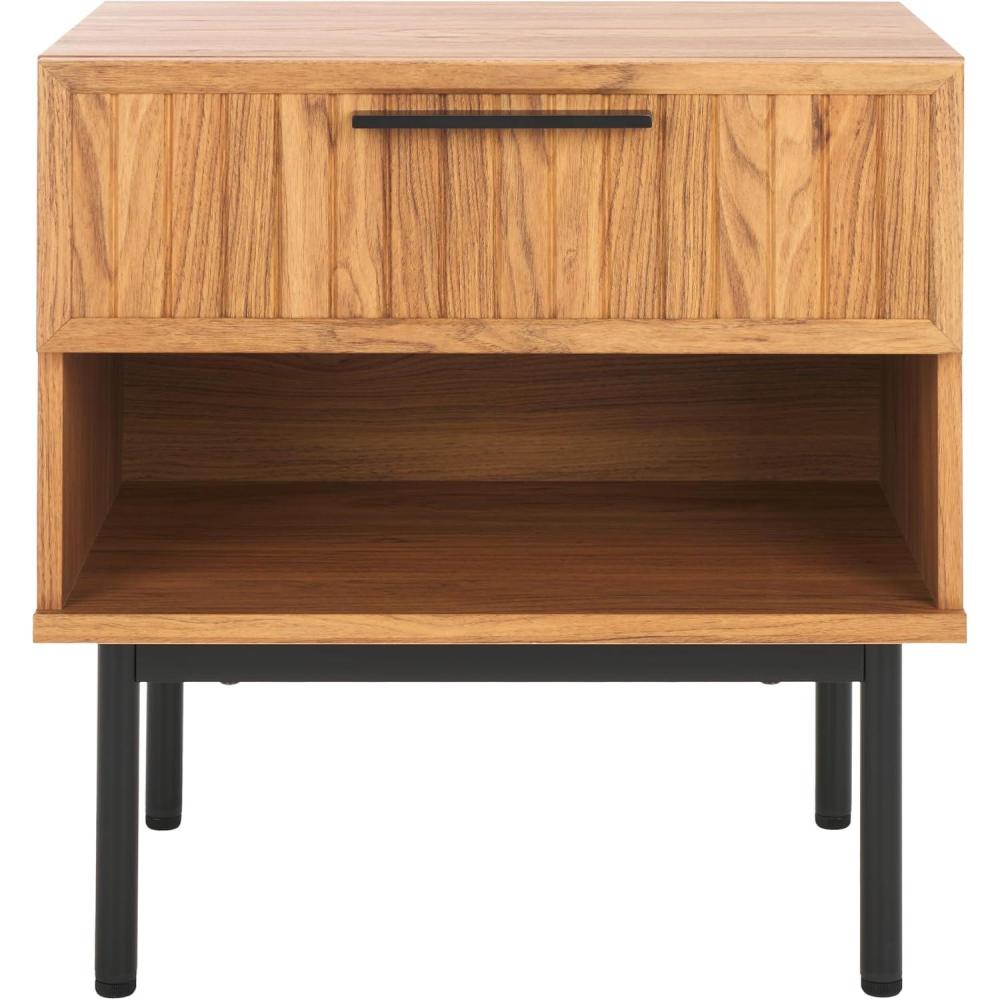 image:imageSAFAVIEH Home Collection Axelle WalnutBlack 1Drawer NightstandOakBlack