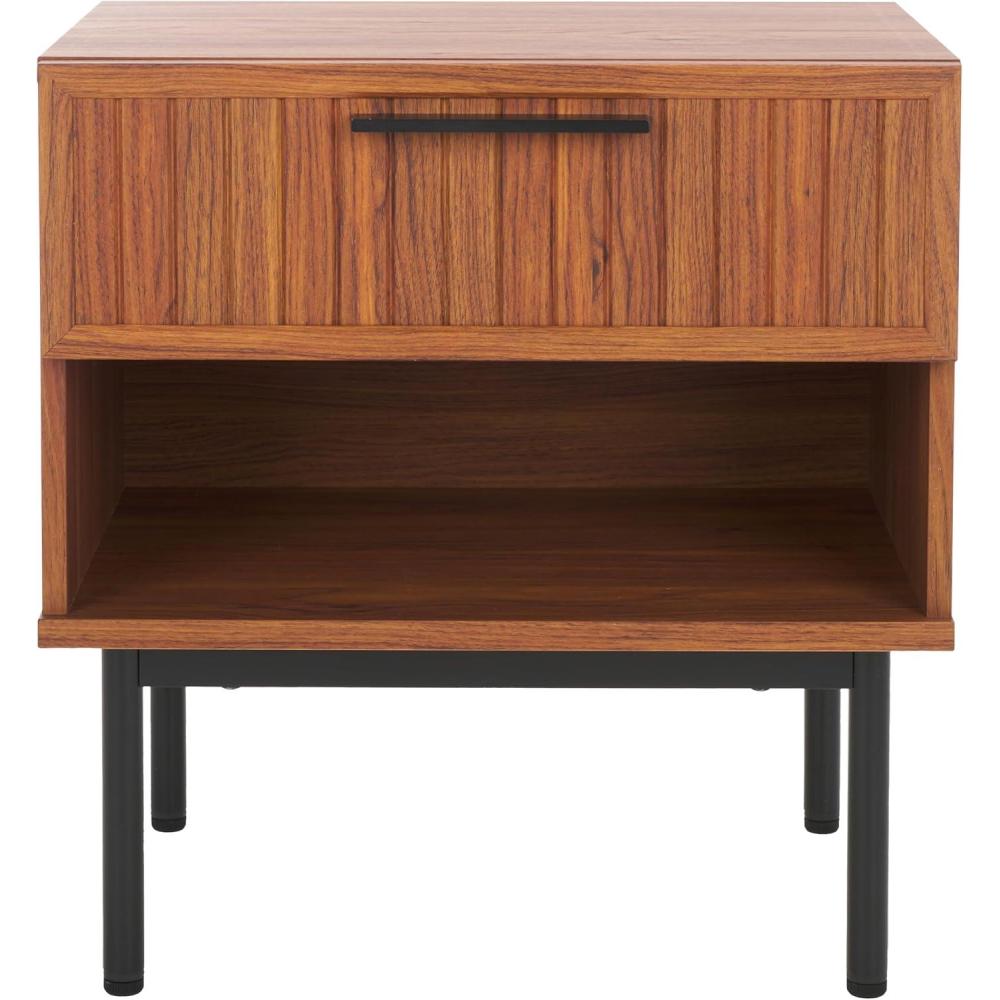 image:imageSAFAVIEH Home Collection Axelle WalnutBlack 1Drawer NightstandWalnutBlack
