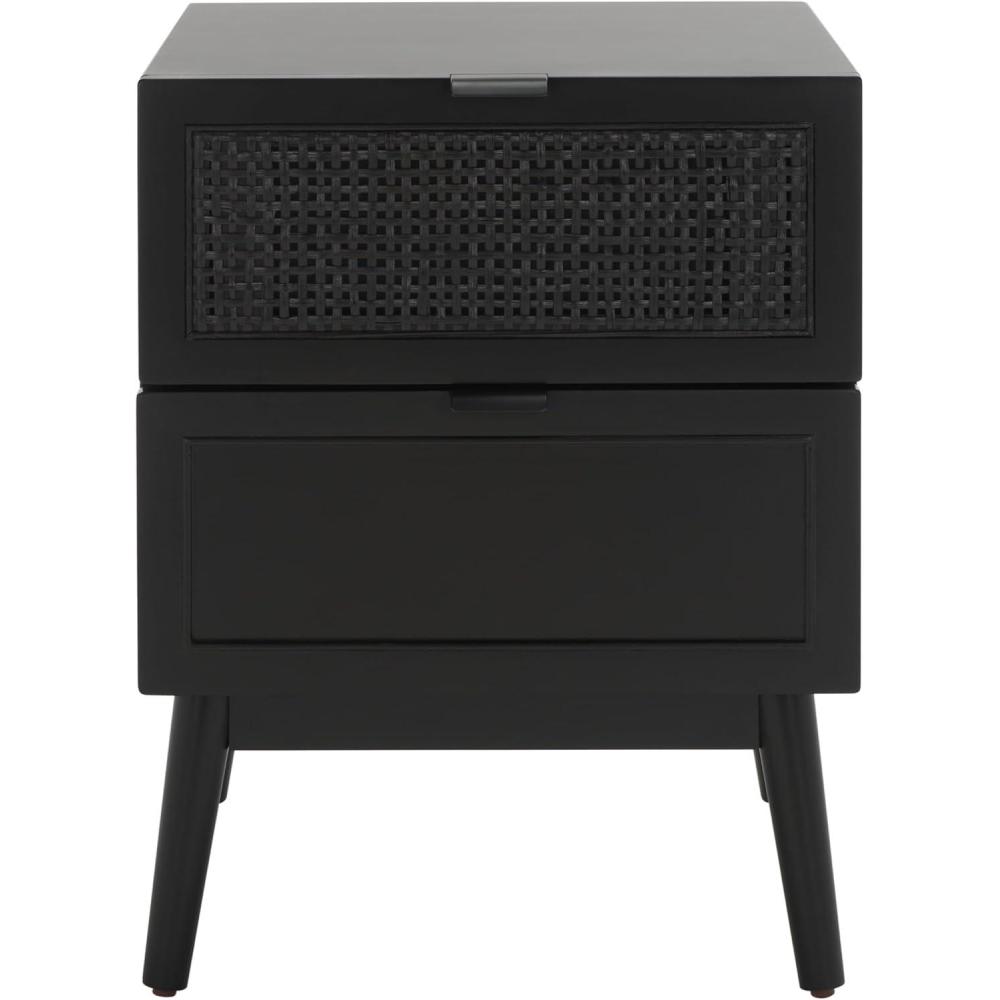 image:imageSAFAVIEH Home Collection Baisley Black 2Drawer Rattan NightstandBlack